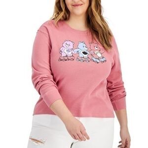 1X NWT Plus Size Care Bears Pink Waffle Knit 100% Cotton Top New